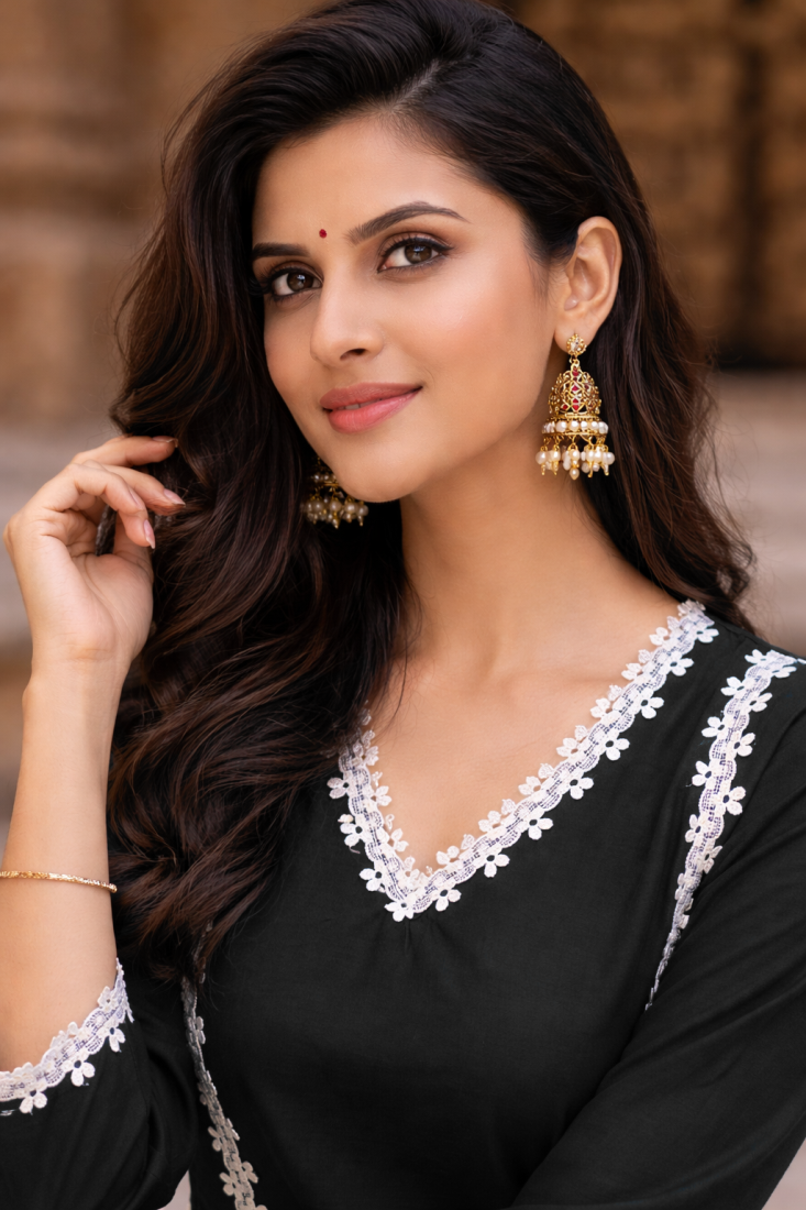 BLACK  ROMAN SILK SHORT KURTI     COMFORTABLE & STYLISH LOOK