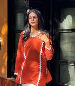 RUST  ROMAN SILK SHORT KURTI     COMFORTABLE & STYLISH LOOK