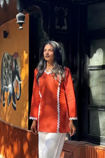 RUST ROMAN silk blend SHORT KURTI   