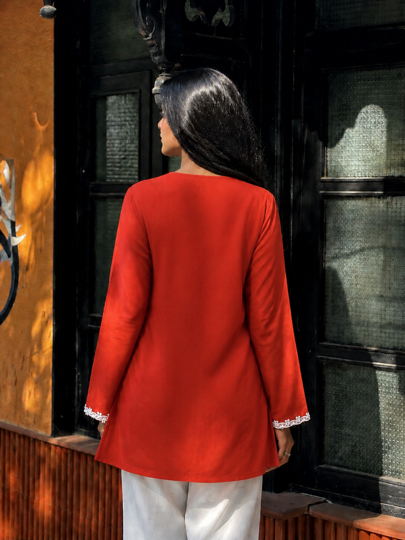 RUST  ROMAN SILK SHORT KURTI     COMFORTABLE & STYLISH LOOK