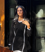 BLACK  ROMAN SILK SHORT KURTI     COMFORTABLE & STYLISH LOOK