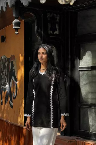 BLACK ROMAN silk blend SHORT KURTI   