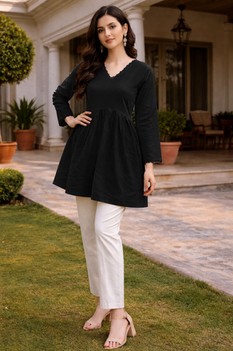 BLACK ROMAN silk blend SHORT KURTI   