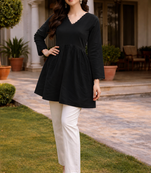 BLACK  ROMAN SILK SHORT KURTI     COMFORTABLE & STYLISH LOOK
