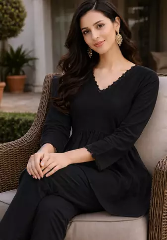 BLACK ROMAN silk blend SHORT KURTI   