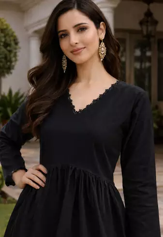 BLACK ROMAN silk blend SHORT KURTI   