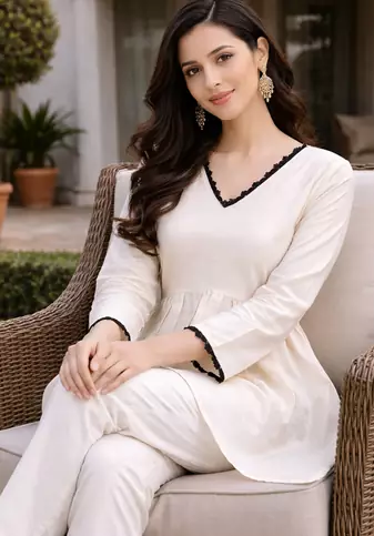 OFF WHITE ROMAN silk blend SHORT KURTI   