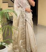 women's shimmer silk blend motiff embroidered saree with blouse piece