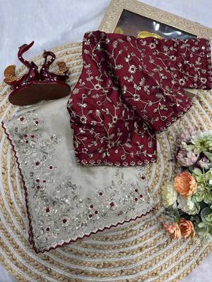 women's shimmer silk blend motiff embroidered saree with blouse piece 5
