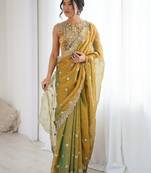 Women's shimmer chiffon sequins embroidered saree with blouse piece