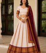 Beige Cotton Embroidered Lehenga Choli