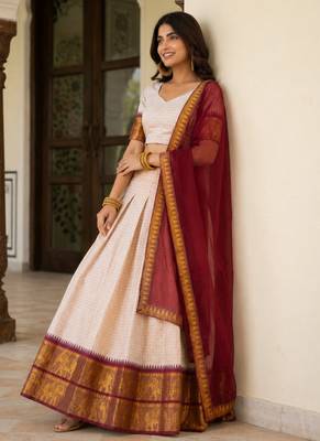 Beige Cotton Embroidered Lehenga Choli 2