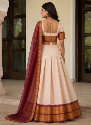 Beige Cotton Embroidered Lehenga Choli 3