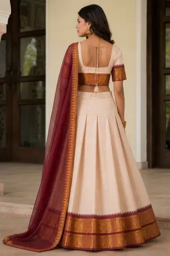 Beige Cotton Embroidered Lehenga Choli