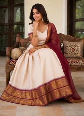 Beige Cotton Embroidered Lehenga Choli 4