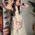 Designer cream embroidered chinnon ethnic sharara suit set for women