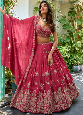 Deep Pink silk blend blend Embroidered Lehenga Choli 1