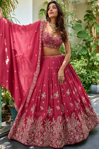 Deep Pink silk blend blend Embroidered Lehenga Choli