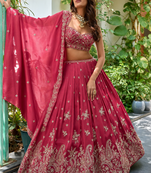 Deep Pink silk blend blend Embroidered Lehenga Choli