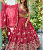 Deep Pink Silk blend Embroidered Lehenga Choli