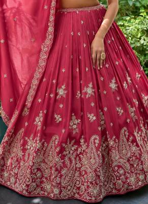 Deep Pink silk blend blend Embroidered Lehenga Choli 3