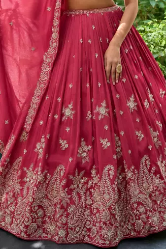 Deep Pink silk blend blend Embroidered Lehenga Choli