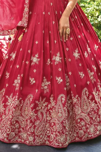 Deep Pink Silk blend Embroidered Lehenga Choli