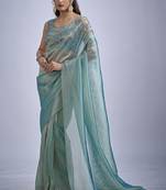 Sky blue sequin embellished border work silk saree for women