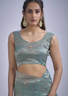 Sky blue sequin embellished border work silk saree for women 5