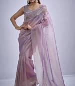 Lavender sequin embellished border work silk saree for women