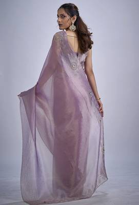 Lavender sequin embellished border work silk saree for women 3