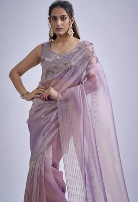 Lavender sequin embellished border work silk saree for women 4