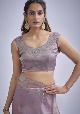 Lavender sequin embellished border work silk saree for women 5
