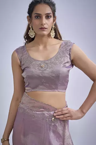 Lavender sequin embellished border work silk saree for women