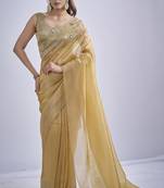 Mustard sequin embellished border work silk saree for women