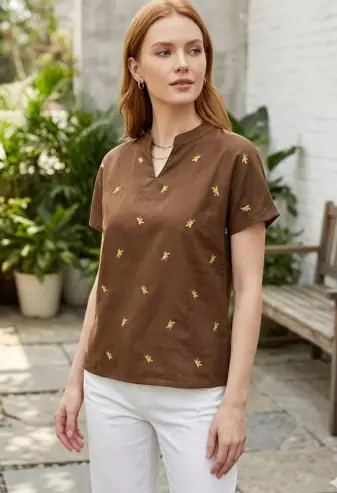 Rayon Embroidered Short Kurti Top