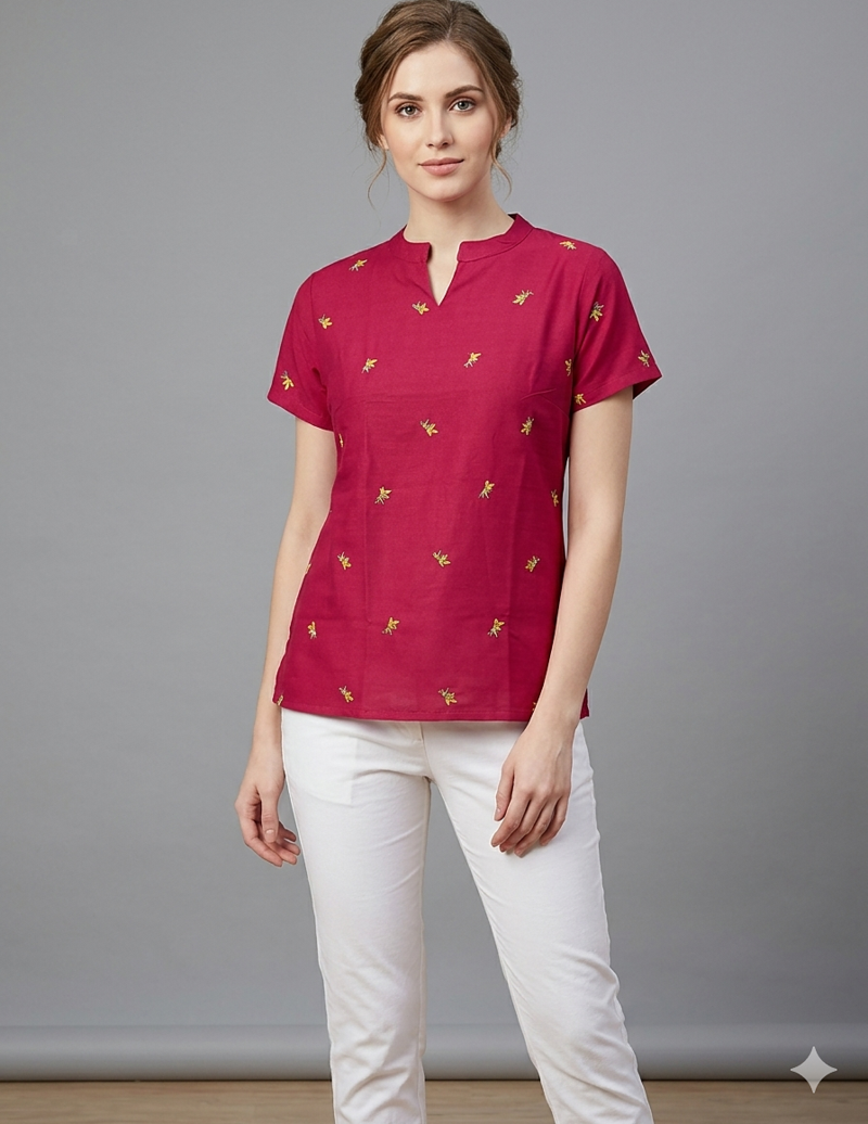Rayon Embroidered Short Kurti Top