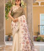 Beige  silk blend party wear saree