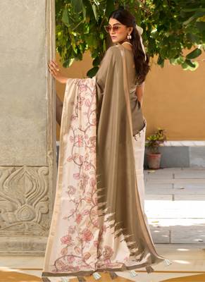 Beige  silk blend party wear saree 2