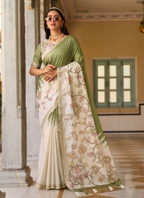 Olive  silk blend party wear saree 1