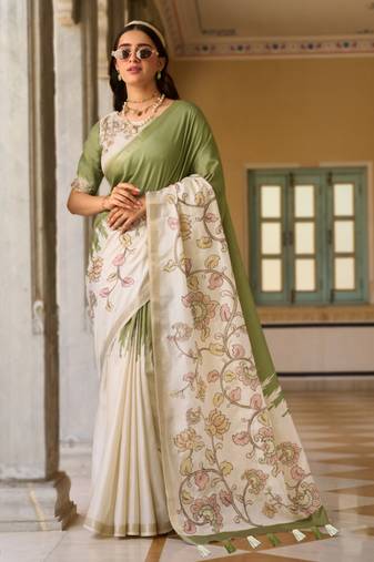 Olive  silk blend party wear saree