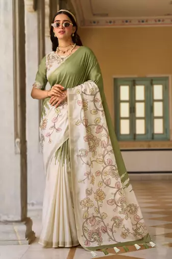 Olive  silk blend party wear saree