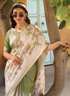Olive  silk blend party wear saree 2