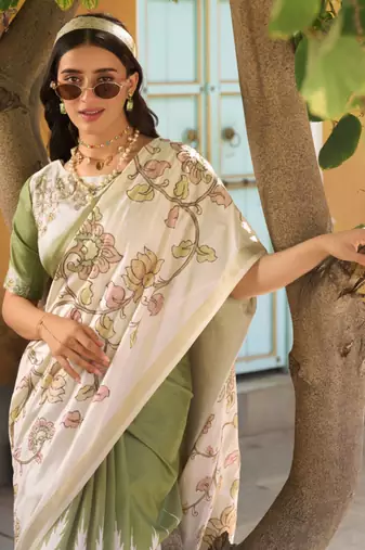 Olive  silk blend party wear saree