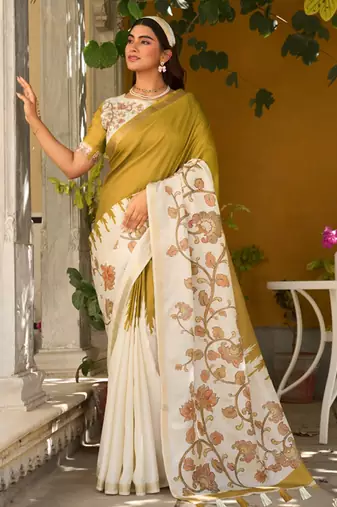 Gold  silk blend party wear saree