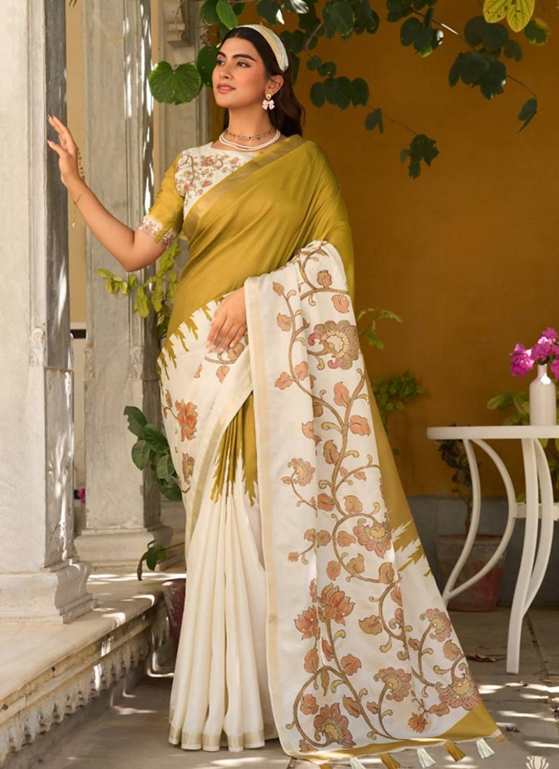 Gold  silk blend party wear saree