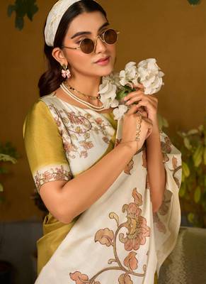 Gold  silk blend party wear saree 2