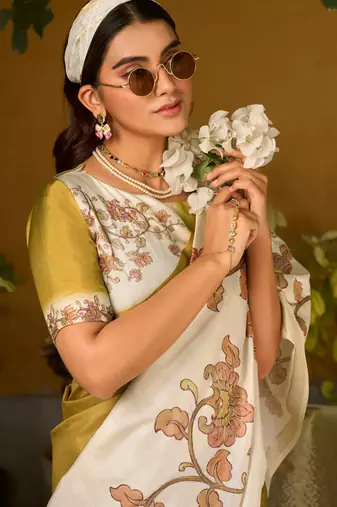 Gold  silk blend party wear saree