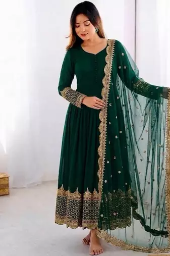 Women's faux georgette embroidered sequence work gown with net dupatta ready to wear