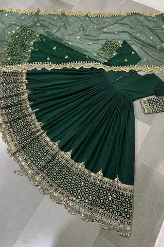 Women's faux georgette embroidered sequence work gown with net dupatta ready to wear